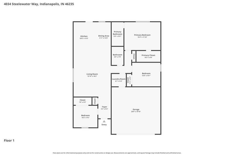 1,700/Mo, 4034 Steelewater Way Indianapolis, IN 46235 Floor Plan View