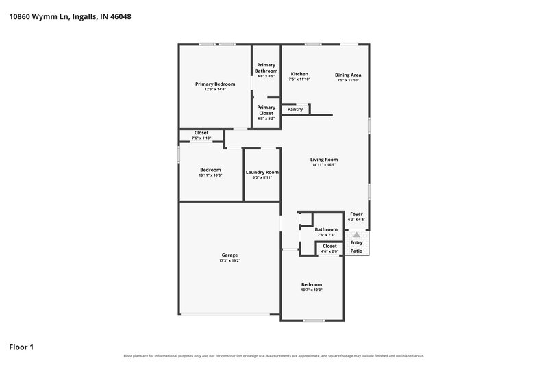 1,555/Mo, 10860 Wymm Ln Ingalls, IN 46040 Floor Plan View