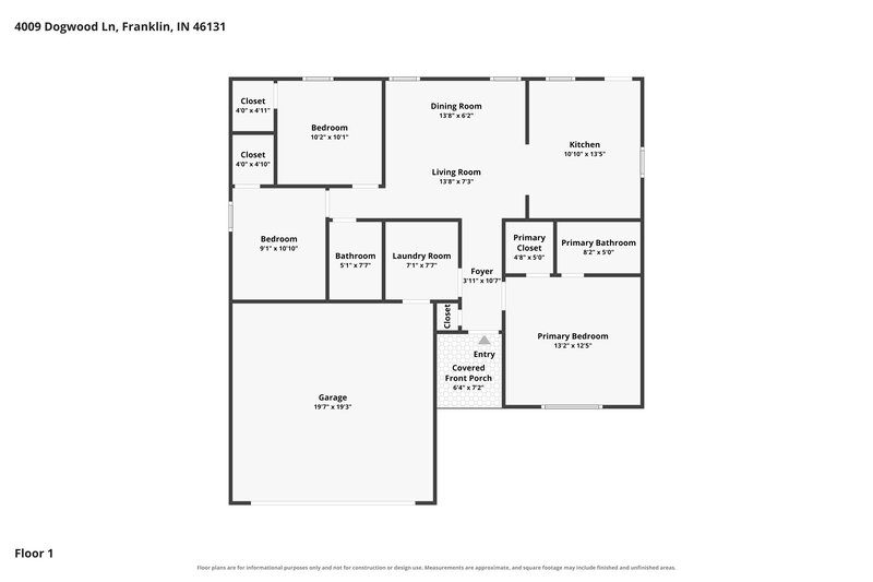 1,690/Mo, 4009 Dogwood Ln Franklin, IN 46131 Floor Plan View