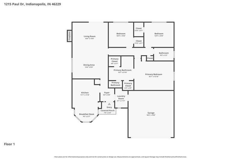 1,875/Mo, 1215 Paul Dr Indianapolis, IN 46229 Floor Plan View
