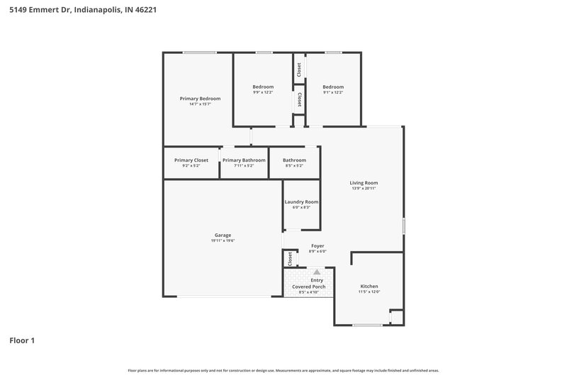 1,775/Mo, 5149 Emmert Dr INDIANAPOLIS, IN 46221 Floor Plan View