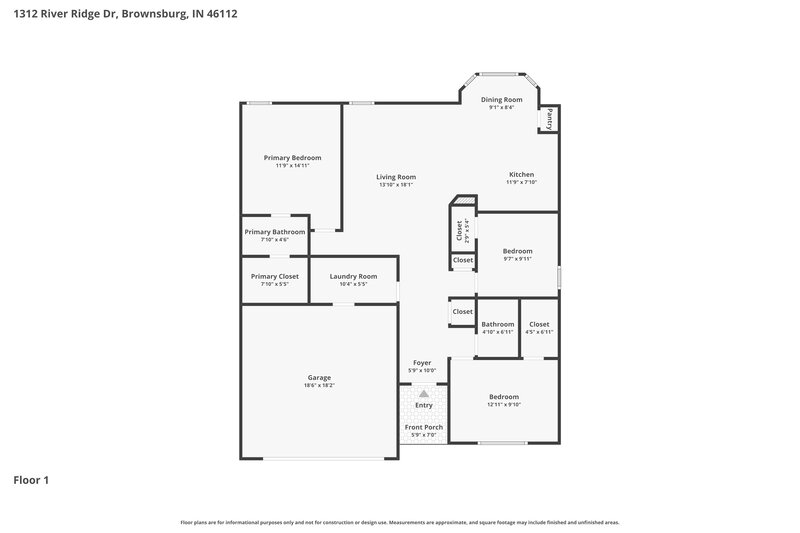 1,915/Mo, 1312 River Ridge Dr Brownsburg, IN 46112 Floor Plan View