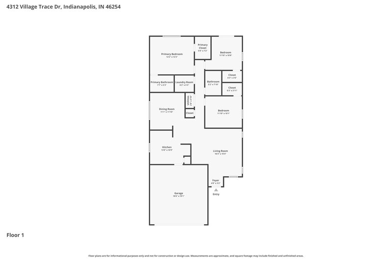 1,815/Mo, 4312 Village Trace Dr Indianapolis, IN 46254 Floor Plan View