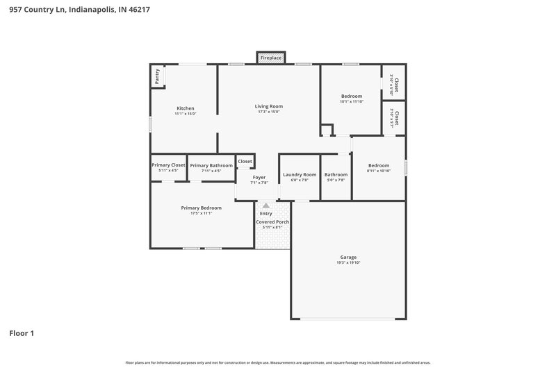 1,845/Mo, 957 Country Ln Indianapolis, IN 46217 Floor Plan View