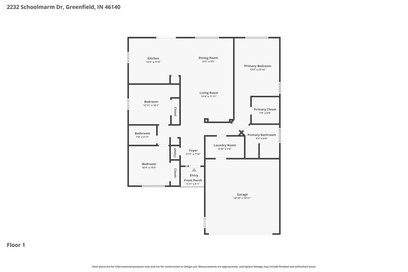 1,785/Mo, 2232 Schoolmarm Dr Greenfield, IN 46140 Floor Plan View