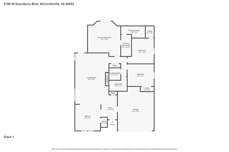 1,980/Mo, 6785 W Stansbury Blvd McCordsville, IN 46055 Floor Plan View