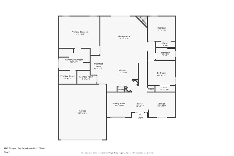 1,875/Mo, 7749 Westport Bay Dr Jacksonville, FL 32244 Floor Plan View
