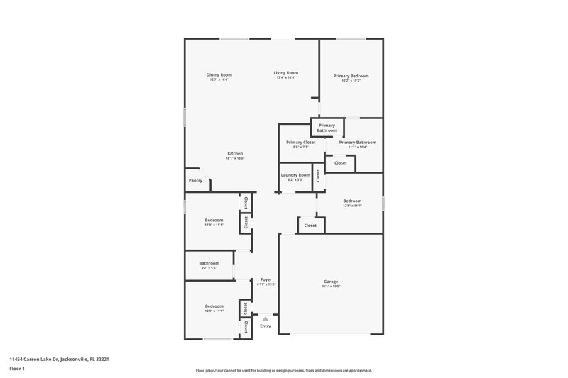 1,845/Mo, 11454 Carson Lake Dr Jacksonville, FL 32221 Floor Plan View