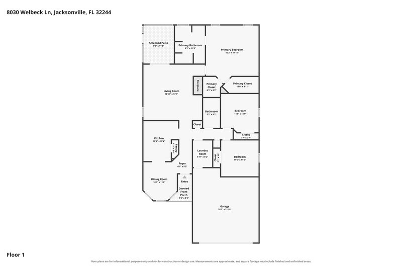 1,910/Mo, 8030 Welbeck Ln Jacksonville, FL 32244 Floor Plan View