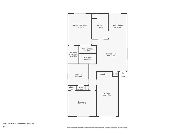 1,525/Mo, 3430 Talisman Dr Middleburg, FL 32068 Floor Plan View