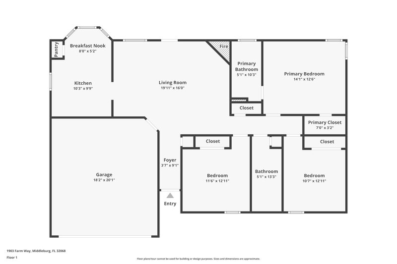 1,580/Mo, 1903 Farm Way Middleburg, FL 32068 Floor Plan View
