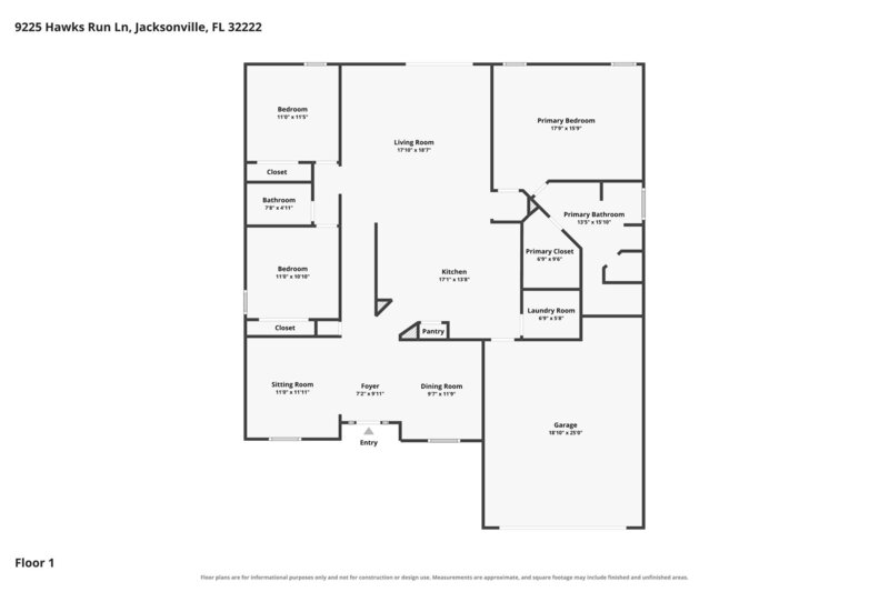 2,045/Mo, 9225 Hawks Run Ln Jacksonville, FL 32222 Floorplan View
