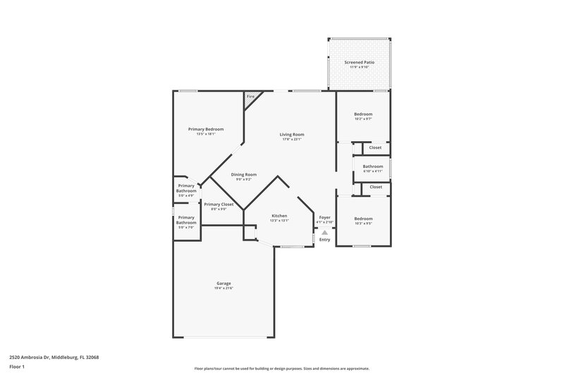 1,740/Mo, 2520 Ambrosia Dr Middleburg, FL 32068 Floor Plan View