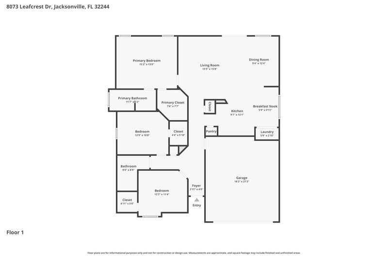 1,850/Mo, 8073 Leafcrest Dr Jacksonville, FL 32244 Floor Plan View