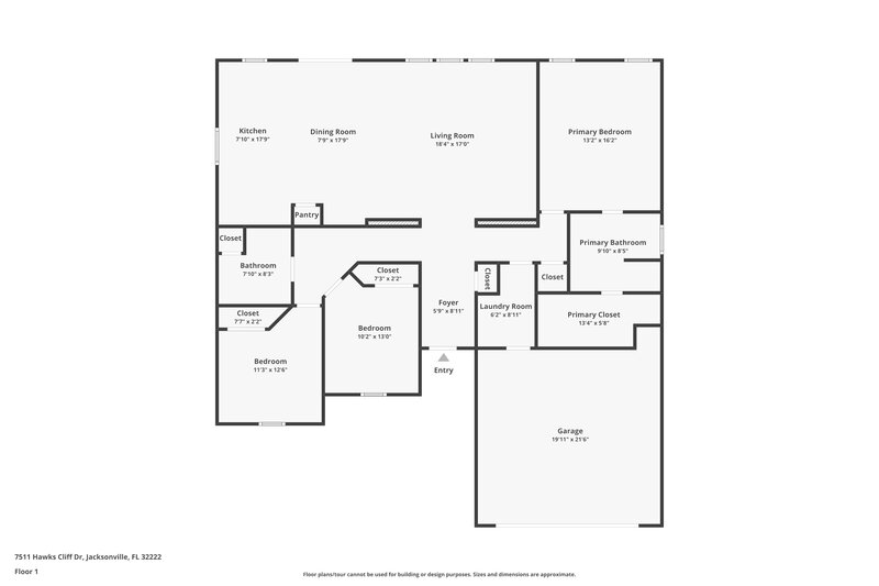2,335/Mo, 7511 Hawks Cliff Dr Jacksonville, FL 32222 Floor Plan View