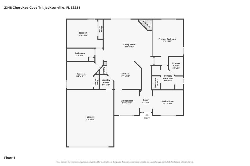 1,850/Mo, 2348 Cherokee Cove Trl Jacksonville, FL 32221 Floorplan View