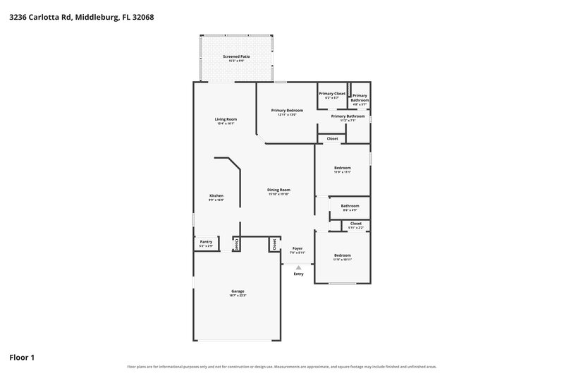 1,915/Mo, 3236 Carlotta Rd Middleburg, FL 32068 Floor Plan View