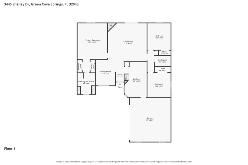 1,875/Mo, 3445 Shelley Dr Green Cove Springs, FL 32043 Floor Plan View