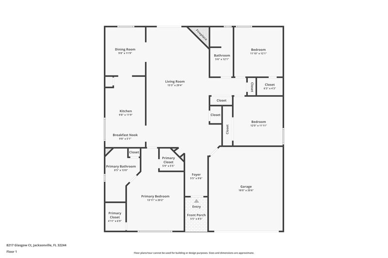 1,955/Mo, 8217 Glasgow Ct Jacksonville, FL 32244 Floor Plan View