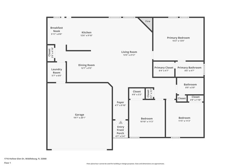 1,670/Mo, 1716 Hollow Glen Dr Middleburg, FL 32068 Floor Plan View
