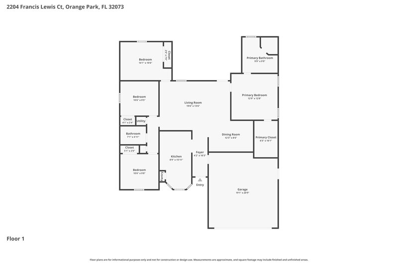 1,870/Mo, 2204 Francis Lewis Ct Orange Park, FL 32073 Floor Plan View
