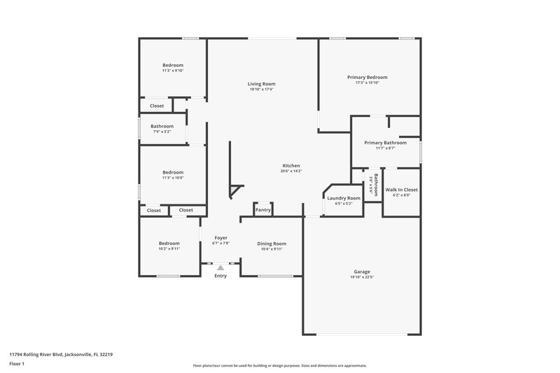 1,930/Mo, 11794 Rolling River Blvd Jacksonville, FL 32219 Floor Plan View