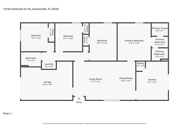 1,915/Mo, 12744 Ashbrook Cir W Jacksonville, FL 32225 Floorplan View