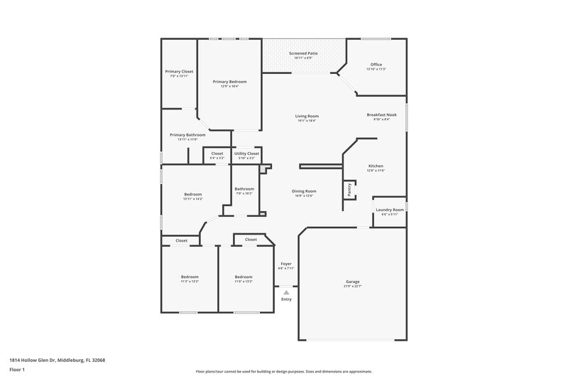 2,115/Mo, 1814 Hollow Glen Dr Middleburg, FL 32068 Floor Plan View