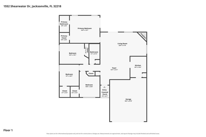 1,925/Mo, 1552 Shearwater Dr Jacksonville, FL 32218 Floorplan View