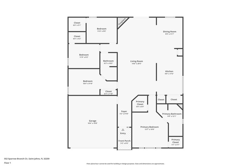 2,180/Mo, 552 Sparrow Branch Cir Saint Johns, FL 32259 Floor Plan View