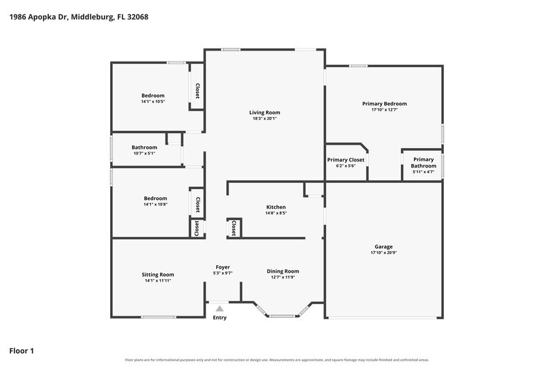 2,200/Mo, 1986 Apopka Dr Middleburg, FL 32068 Floor Plan View
