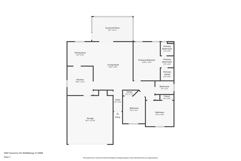 1,765/Mo, 2943 Tuscarora Trl Middleburg, FL 32068 Floor Plan View