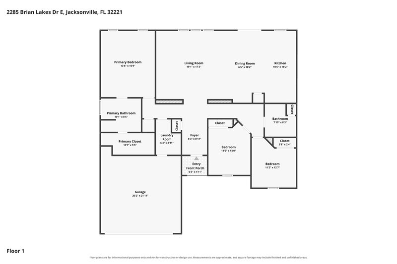 1,950/Mo, 2285 Brian Lakes Dr E Jacksonville, FL 32221 Floor Plan View