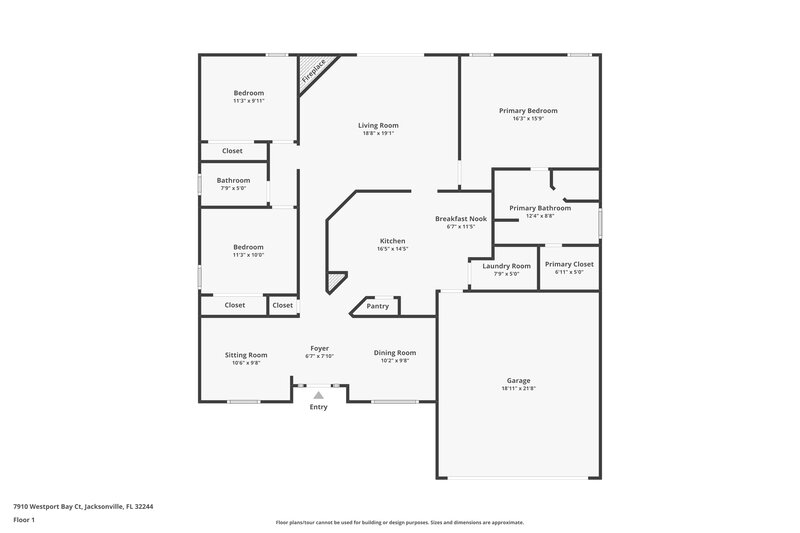 1,895/Mo, 7910 Westport Bay Ct Jacksonville, FL 32244 Floor Plan View