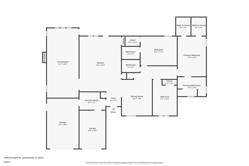2,235/Mo, 8109 Grampell Dr Jacksonville, FL 32221 Floor Plan View