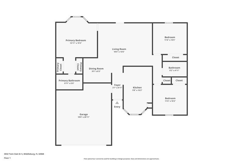 1,580/Mo, 3032 Twin Oak Dr S Middleburg, FL 32068 Floor Plan View