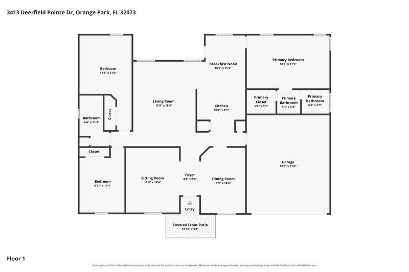 2,025/Mo, 3413 Deerfield Pointe Dr Orange Park, FL 32073 Floor Plan View