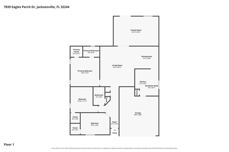1,875/Mo, 7039 Eagles Perch Dr Jacksonville, FL 32244 Floor Plan View