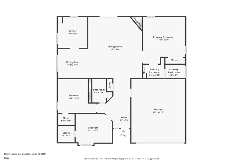 1,765/Mo, 8072 Honeysuckle Ln Jacksonville, FL 32244 Floor Plan View