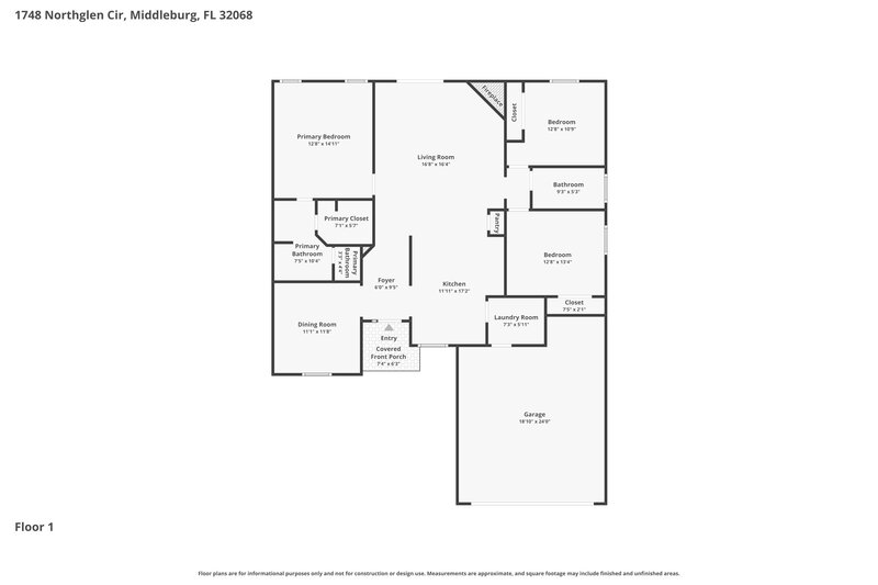 1,865/Mo, 1748 Northglen Cir Middleburg, FL 32068 Floor Plan View