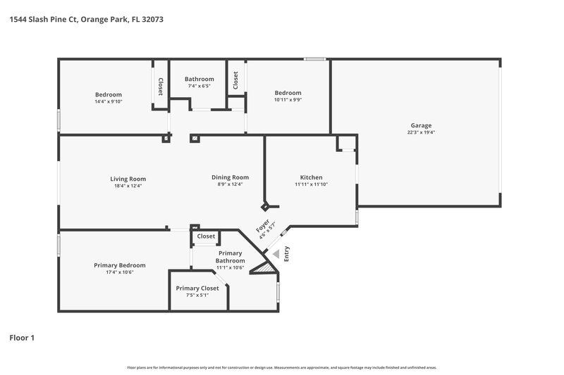 1,850/Mo, 1544 Slash Pine Ct Orange Park, FL 32073 Floor Plan View