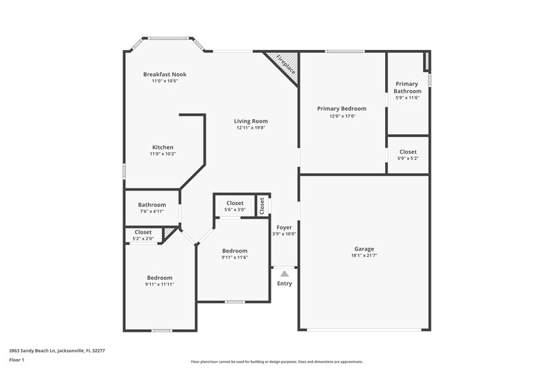 2,025/Mo, 2863 Sandy Beach Ln Jacksonville, FL 32277 Floor Plan View