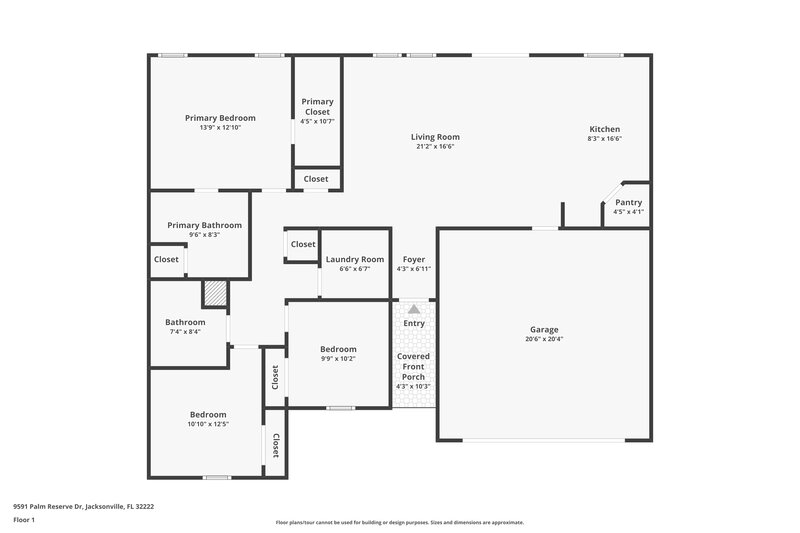 1,750/Mo, 9591 Palm Reserve Dr Jacksonville, FL 32222 Floor Plan View