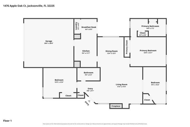 1,995/Mo, 1476 Apple Oak Ct Jacksonville, FL 32225 Floorplan View