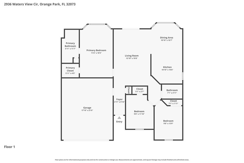 1,750/Mo, 2936 Waters View Cir Orange Park, FL 32073 Floor Plan View