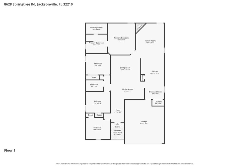 2,015/Mo, 8628 Springtree Rd Jacksonville, FL 32210 Floor Plan View