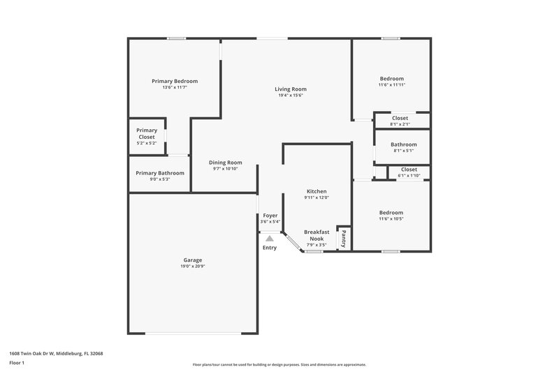 2,300/Mo, 1608 Twin Oak Dr W Middleburg, FL 32068 Floor Plan View
