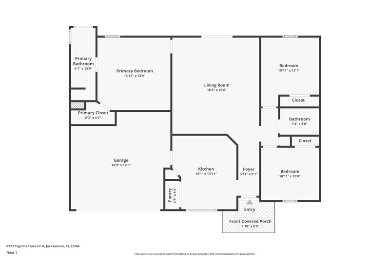 1,750/Mo, 8173 Pilgrims Trace Dr N Jacksonville, FL 32244 Floor Plan View