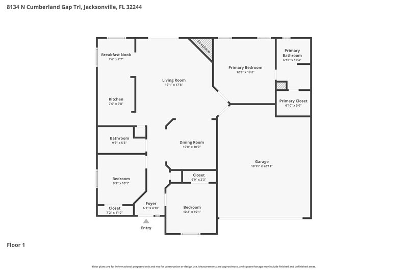 1,785/Mo, 8134 Cumberland Gap Trl N Jacksonville, FL 32244 Floor Plan View