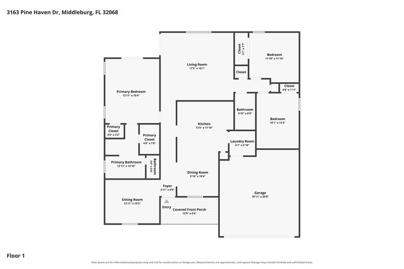 2,020/Mo, 3163 Pine Haven Dr Middleburg, FL 32068 Floor Plan View